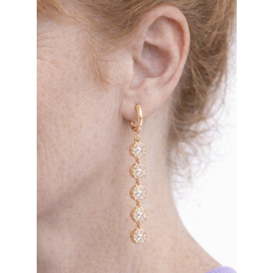 Wiszące kolczyki z cyrkoniami w kolorze różowego złota – elegancki blask.